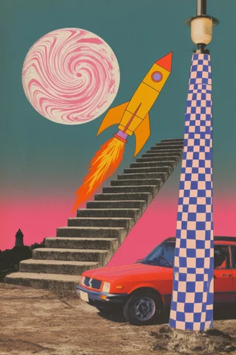 Graphic Retro Surrealism style reference image — surrealist digital collage