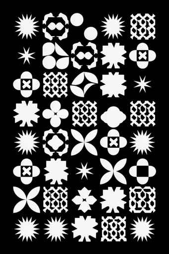Monochrome Glitch Brutalism style reference image — sharp industrial iconography