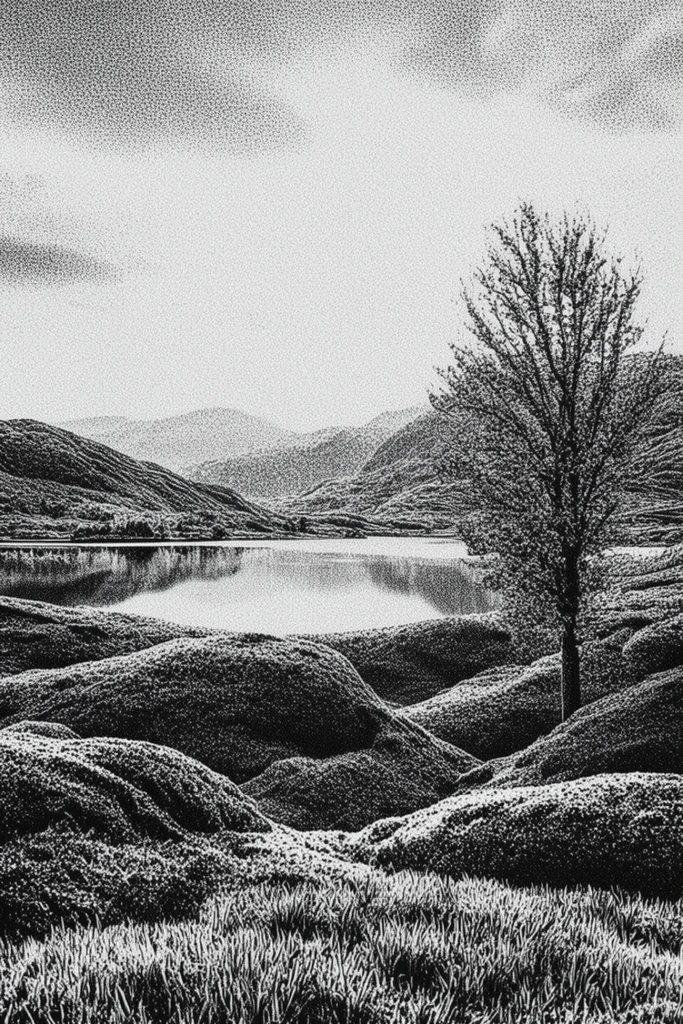 Gritty Chiaroscuro Pointillism style AI image example 2