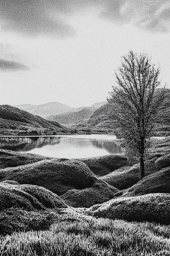Gritty Chiaroscuro Pointillism style reference image — stipple shading