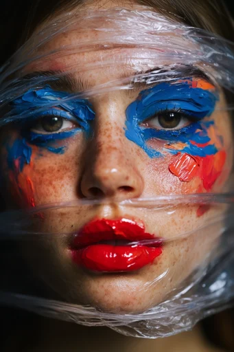 Tactile Gloss Distortion style reference image — vibrant pigment accents