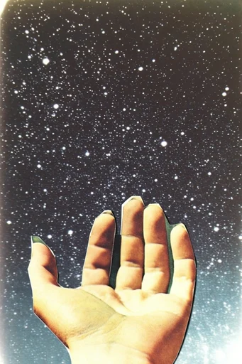 Vintage Cosmic Surrealism style reference image — halftone print texture