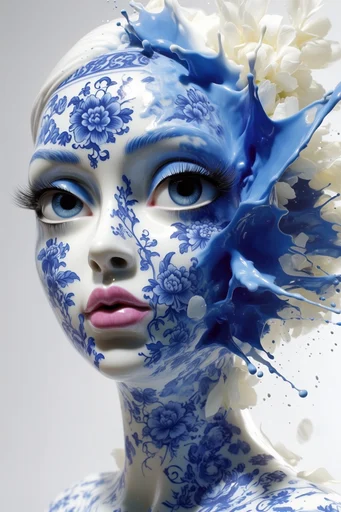 Surreal Delftware Fluidity style reference image — trompe l'oeil sculpture