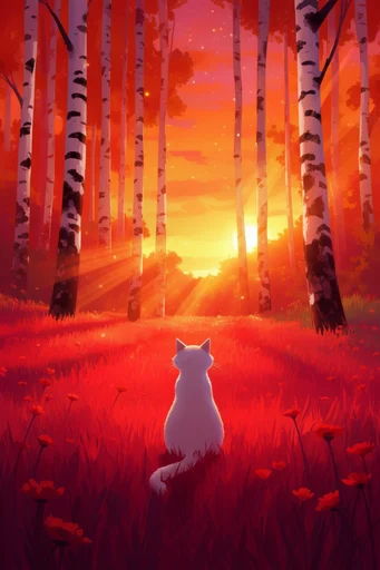 Luminous Crimson Canopy style reference image — dramatic sunset lighting