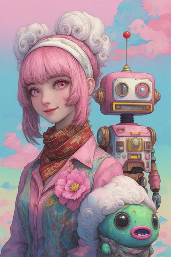 Dreamy Pastel Futurism style reference image — clean line art