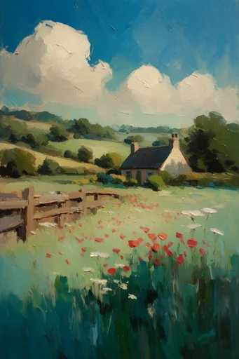 Textured Impasto Landscapes style reference image — vibrant color contrast