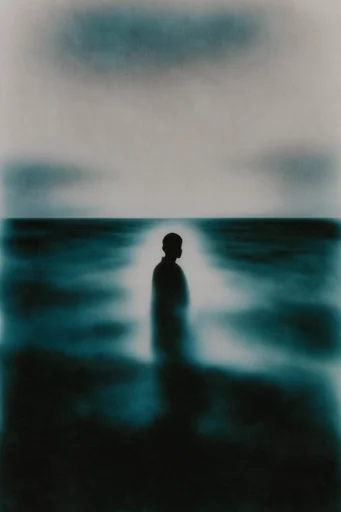 Spectral Ethereal Noir style reference image — heavy analog film grain