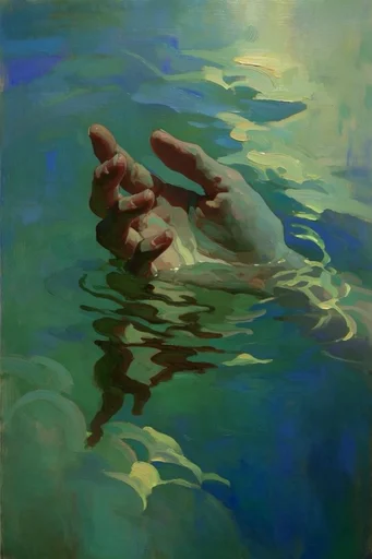 Submerged Chiaroscuro Mysticism style reference image — dripping paint