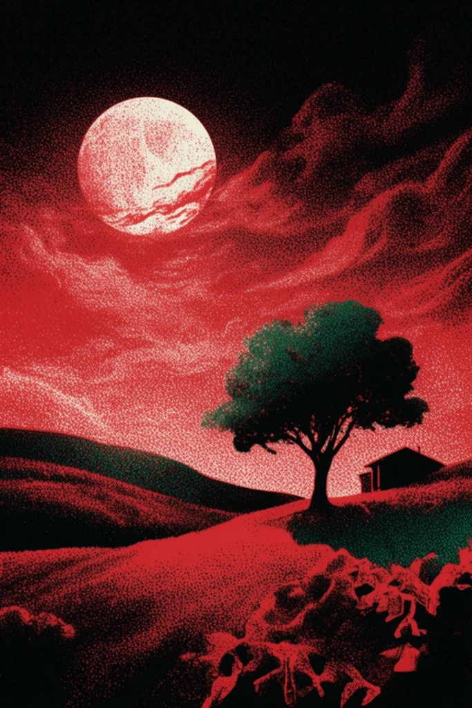 Crimson Noir Graphic style AI image example 2