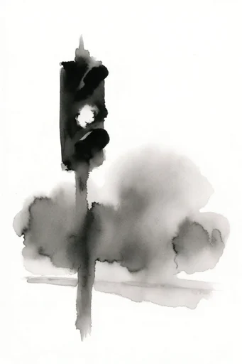 Atmospheric Ink Minimalism style reference image — monochrome watercolor