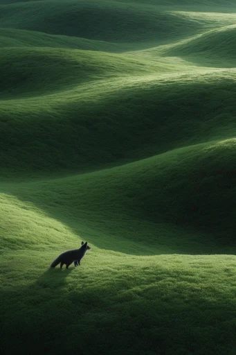 Minimalist Verdant Landscapes style reference image — rolling green hills