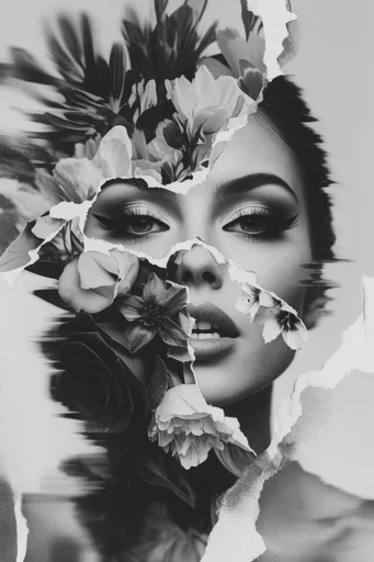 Fragmented Monochrome Collage style reference image — xerox grain