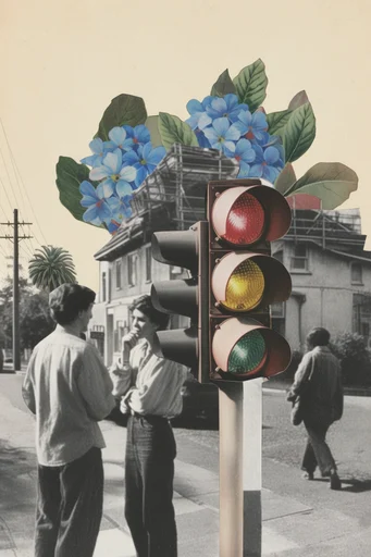 Surrealist Vintage Collage style reference image — dreamlike juxtaposition