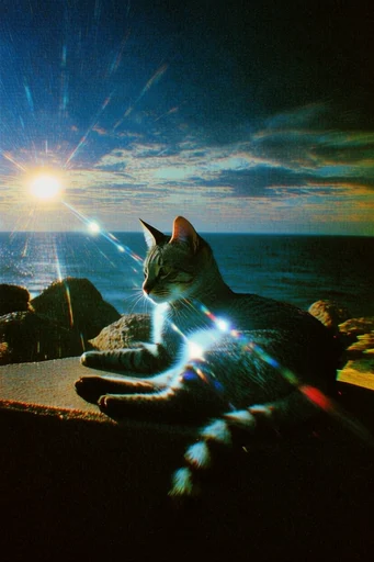 Nocturnal Prismatic Cinematic style reference image — rainbow light leaks