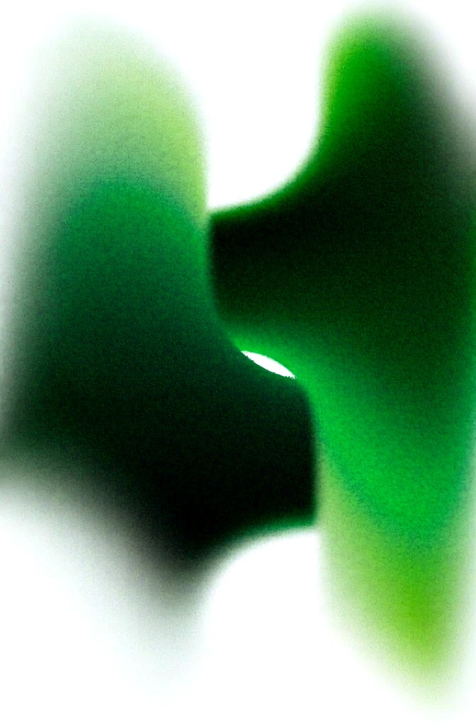 narrow pathway winding through towering monolithic interconnected structures with sharp bridge-like connectors, high-contrast palette of vibrant neon greens and deep velvet blacks, heavy film grain texture and digital noise throughout, soft-focus ethereal blur on the edges for a dreamlike atmospheric quality, low-key lighting with a luminous inner glow, minimalist architectural geometry, soft-edged grainy gradients, moody abstract aesthetic.