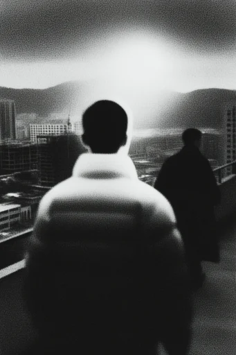 Monochrome Granular Noir style reference image — stark monochrome