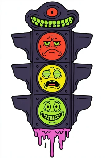 Bold Graphic Neon Surrealism style reference image — bold black outlines