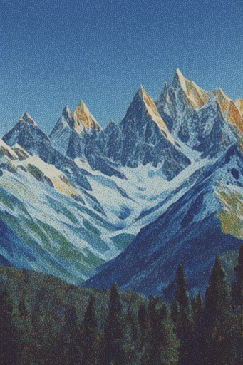 Ethereal Alpine Lithography style reference image — vintage lithograph style