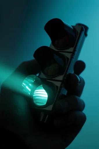 Nocturnal Cyber Noir style reference image — glowing LED light trails