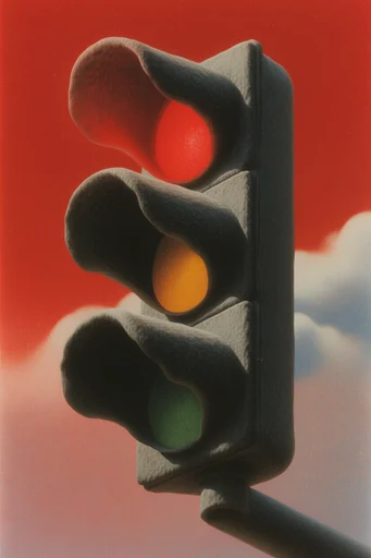Crimson Velvet Surrealism style reference image — minimalist scale juxtaposition