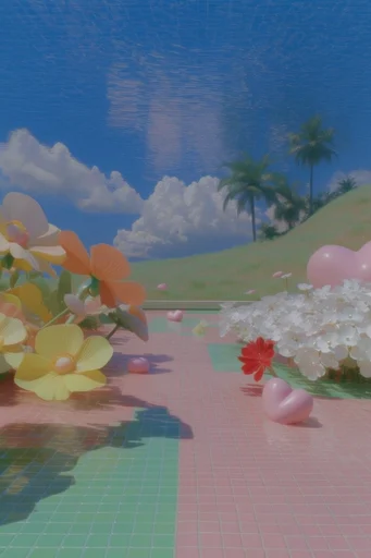Ethereal Pastel Poolcore style reference image — surreal indoor oasis