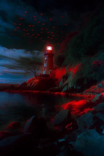 Infrared Nocturnal Gothic style reference image — analog film grain