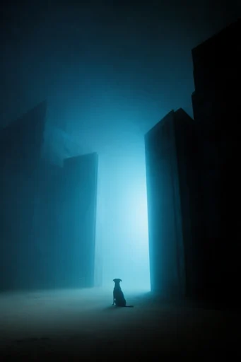 Monolithic Cosmic Mysticism style reference image — deep blue twilight