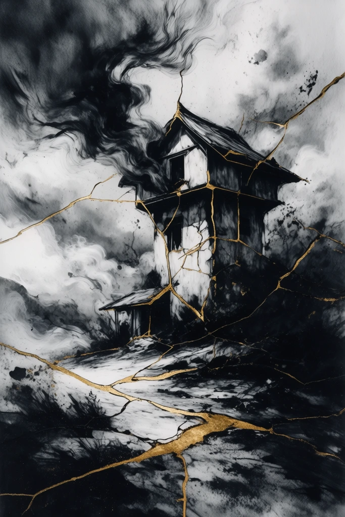 Chiaroscuro Gold Surrealism style AI image example 2