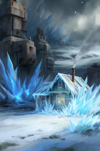 Frozen Industrial Reclamation style reference image — glowing crystalline frost