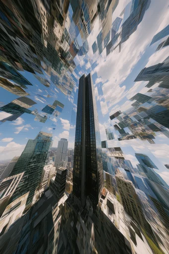 Surreal Geometric Urbanism style reference image — deconstructed urban architecture