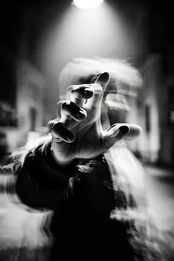 Kinetic Spectral Chiaroscuro style reference image — high-contrast monochrome