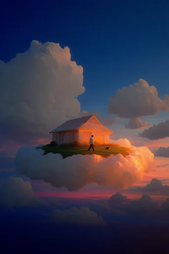 Ethereal Surrealist Landscapes style reference image — towering cumulus clouds