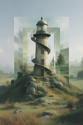 Muted Pastoral Glitch style reference image — halftone print texture
