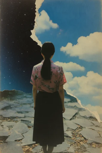 Cosmic Paper Surrealism moodboard — generate AI images in this style
