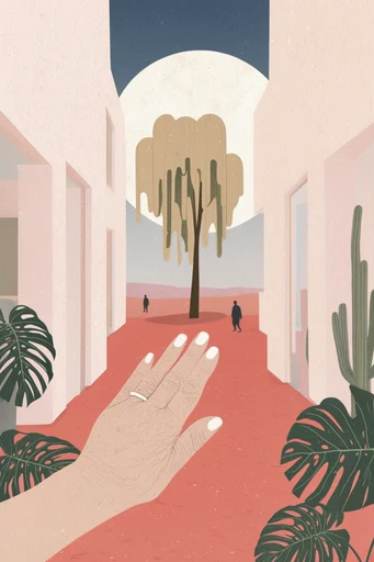 Whimsical Mediterranean Folk Narrative style reference image — warm sun-drenched palette