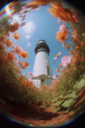 Surreal Fisheye Floral style reference image — vibrant orange and pink color palette
