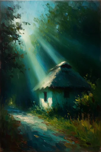 Luminous Sylvan Impressionism style reference image — shimmering golden highlights