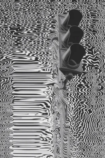 Monochrome Glitch Topography style reference image — psychedelic wave
