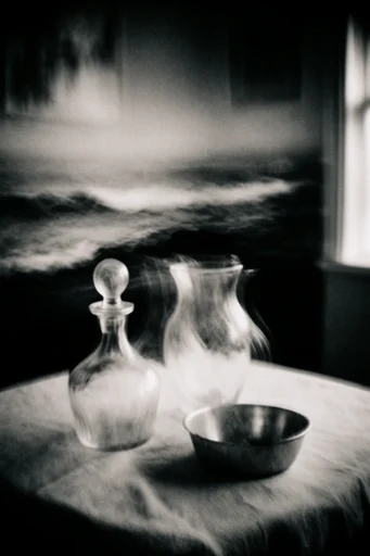 Monochrome Ethereal Tempest style reference image — intentional camera movement