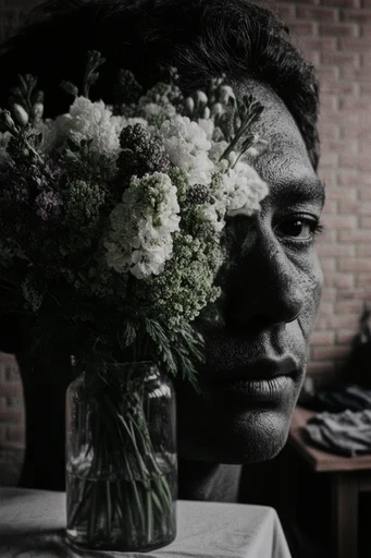 Cinematic Chiaroscuro Portraits style reference image — heavy film grain