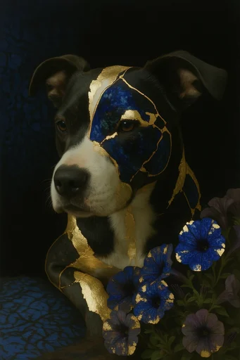 Celestial Gilded Surrealism style reference image — deep blue and gold palette