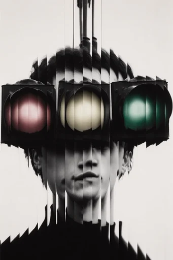 Monochrome Geometric Surrealism style reference image — optical illusion