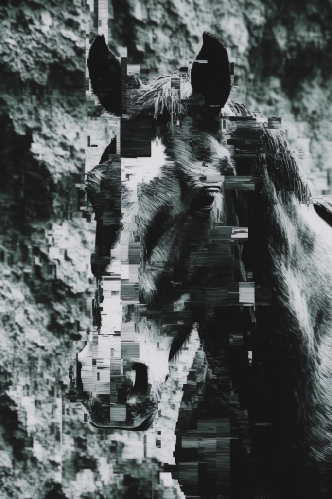Monochrome Digital Decay style AI image example 3