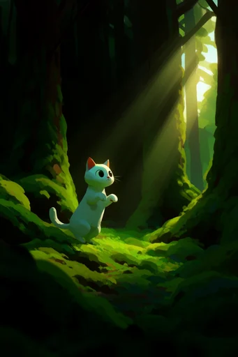 Luminous Forest Mystery style reference image — dramatic god rays