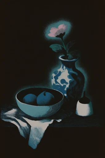Bioluminescent Nocturnal Noir style reference image — stark black background