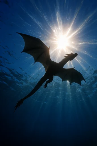 Luminous Abyssal Radiance style reference image — silhouette against sunburst