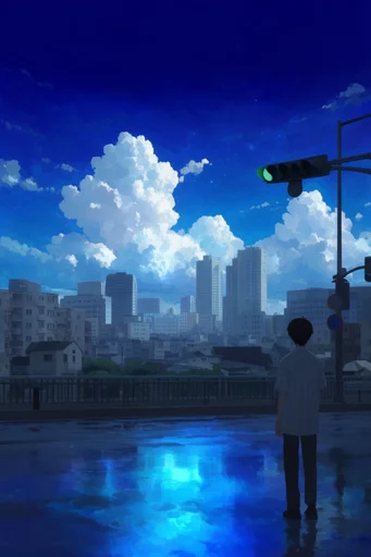Monochromatic Cobalt Dreamcore style reference image — melancholic atmosphere