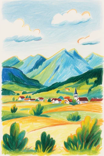 Vibrant Naive Sketchbook style reference image — expressive colored pencil hatching