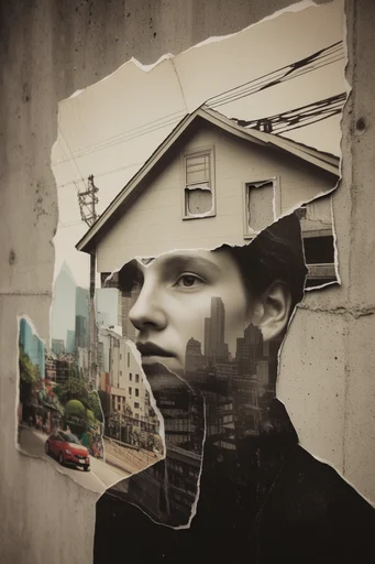 Surrealist Urban Collage style AI image example 4