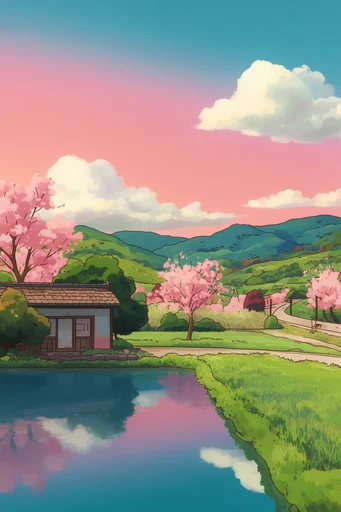 Serene Pastel Surrealism style reference image — minimalist tropical landscape